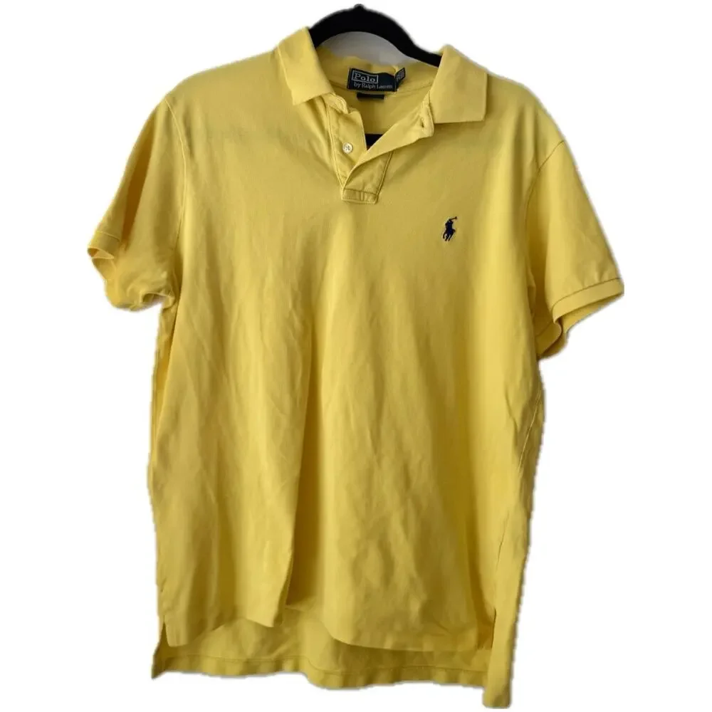 Polo Ralph Lauren Cotton Yellow Custom Fit Polo Short Sleeve Large Preppy Casual